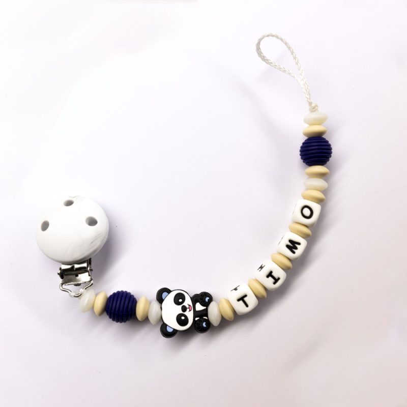 Nuggikette personalisiert mit Name Pandabär Blau Naturfarbe